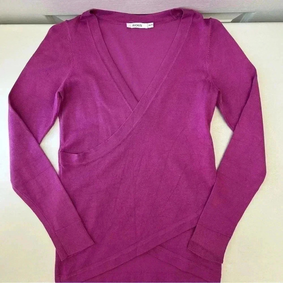Ricki’s Wrap Front Sweater Deep V Neck Thin Knit Stretch Fit Fuschia Pink XS - Picture 11 of 15